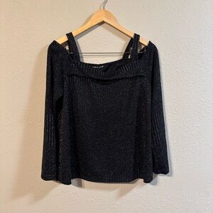 Cable and Gauge Long Sleeve Off-Shoulder Stretch Blouse With Sparkles Size Large
